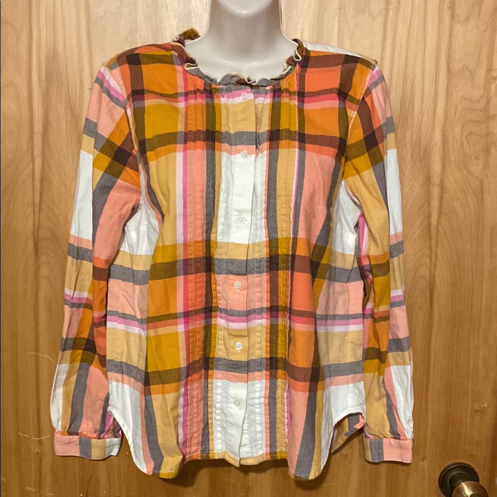 J. Crew Orange Pink Ruffled Button Down Shirt